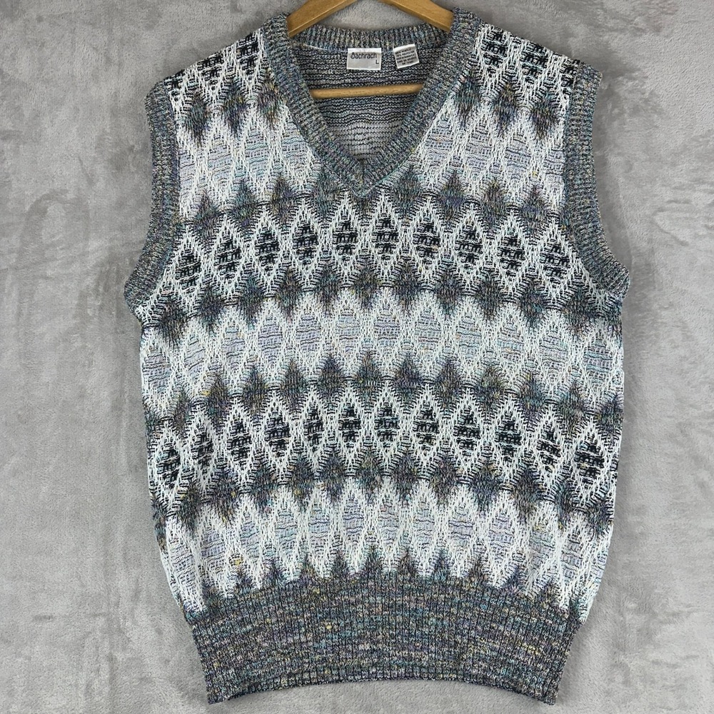 Bachrach Gray Fair Isle Sweater Vest Size L Geometric Knit Preppy Golf Vintage